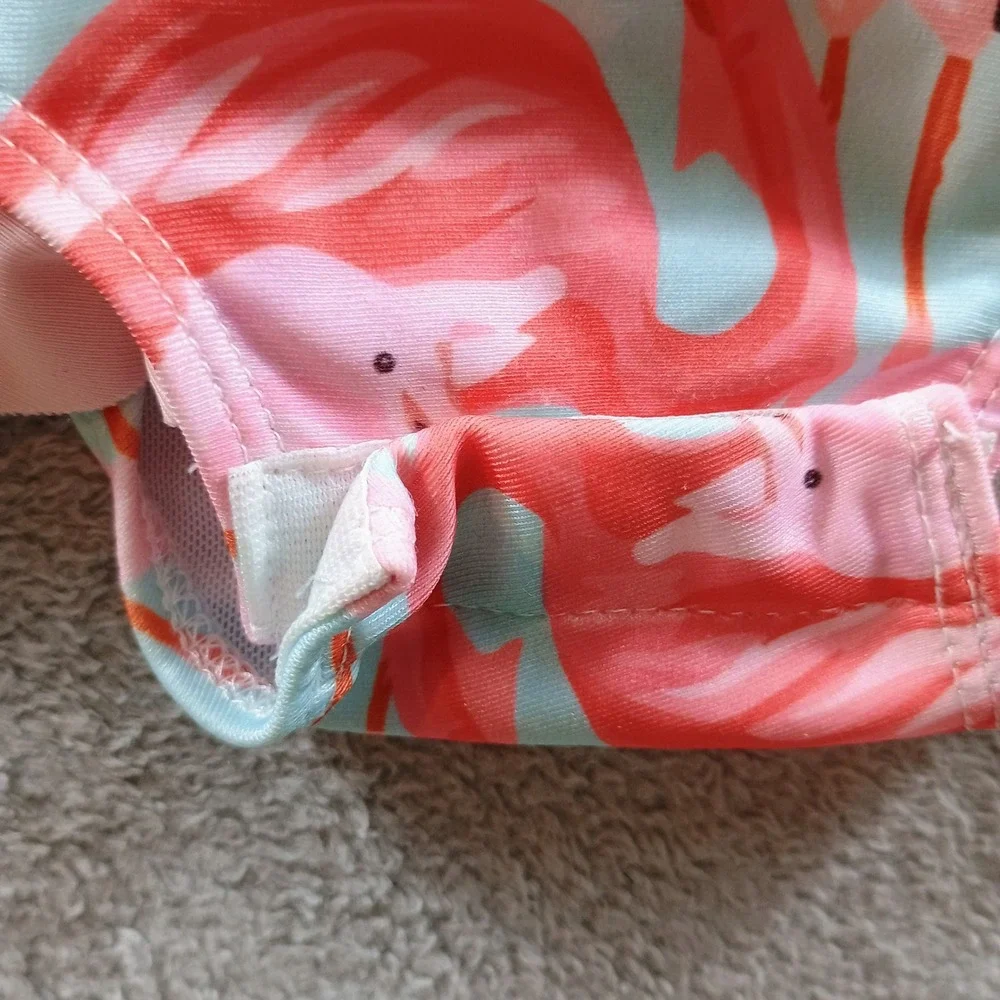 Unbranded‎ Girls Flamingo Print Rash Guard Pink 70 Ruffle Long Sleeve Swimsuit